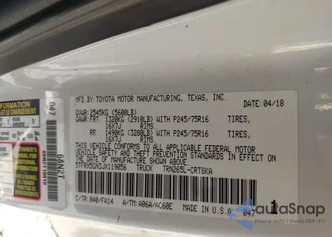 2018 Toyota Tacoma Sr z USA, uszkodzony, nr VIN 5TFRX5GN3JX119056